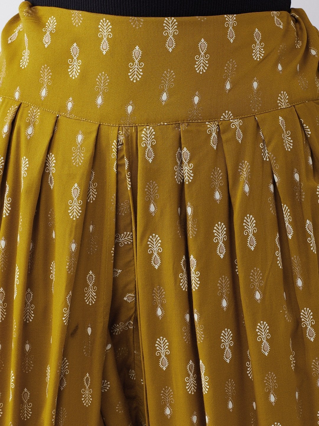 Women's Mustard White Print Dhoti - InWeave