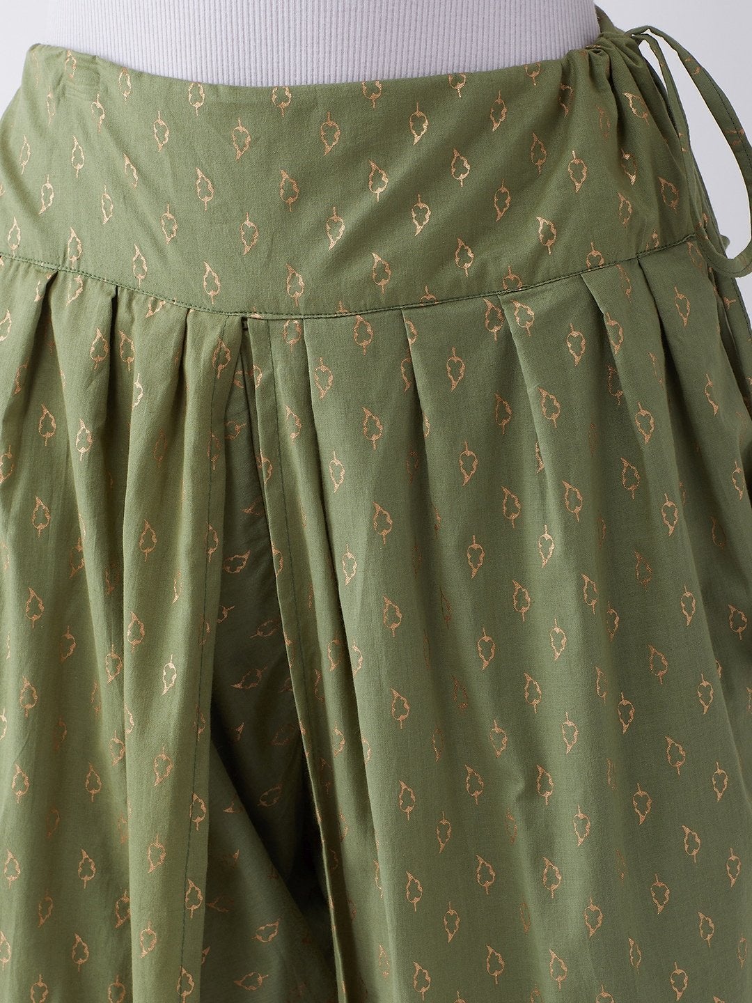 Women's Green Gold Leaf Print Dhoti