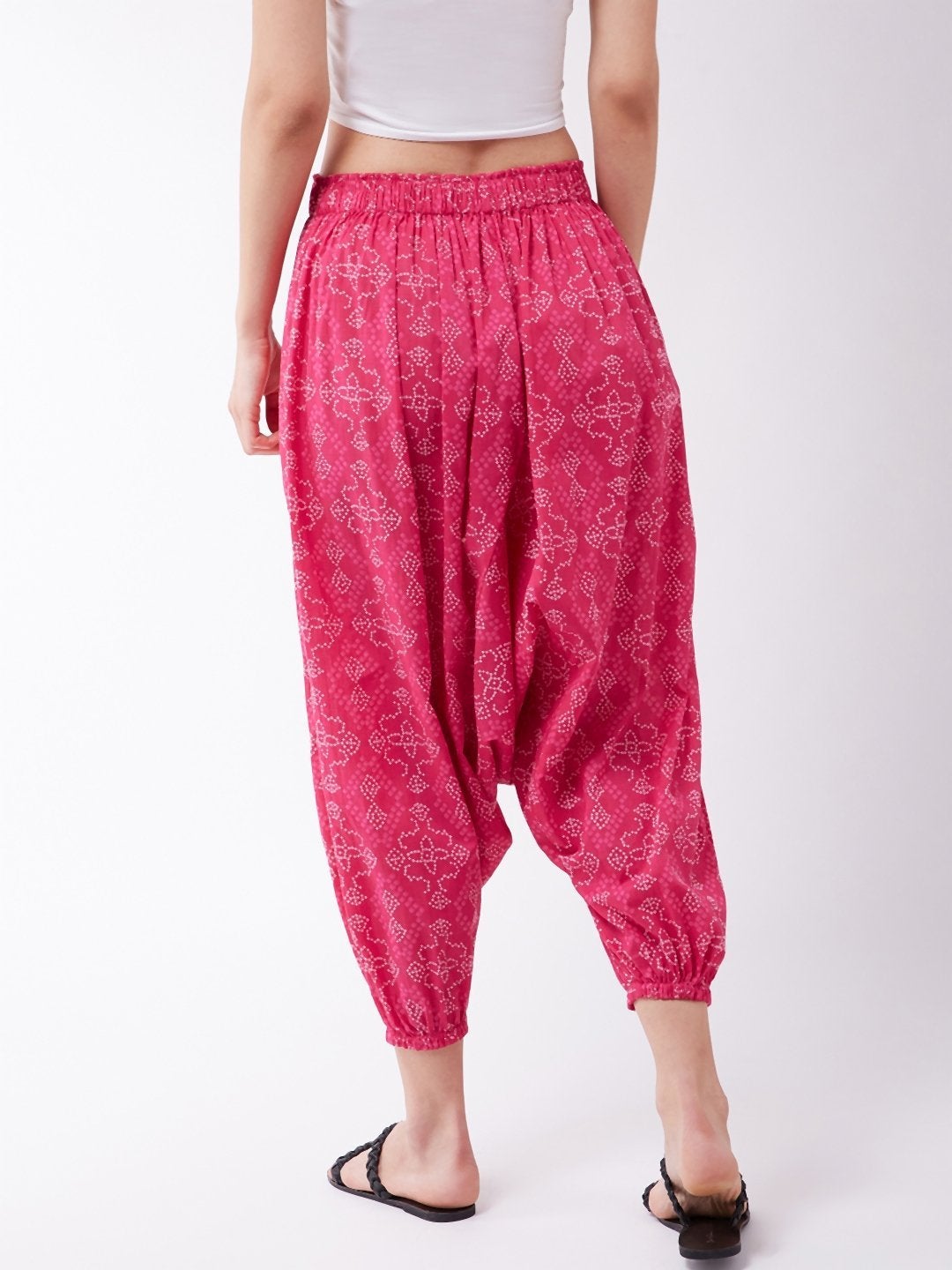 Women's Pink Bandhini Harem Pants - InWeave