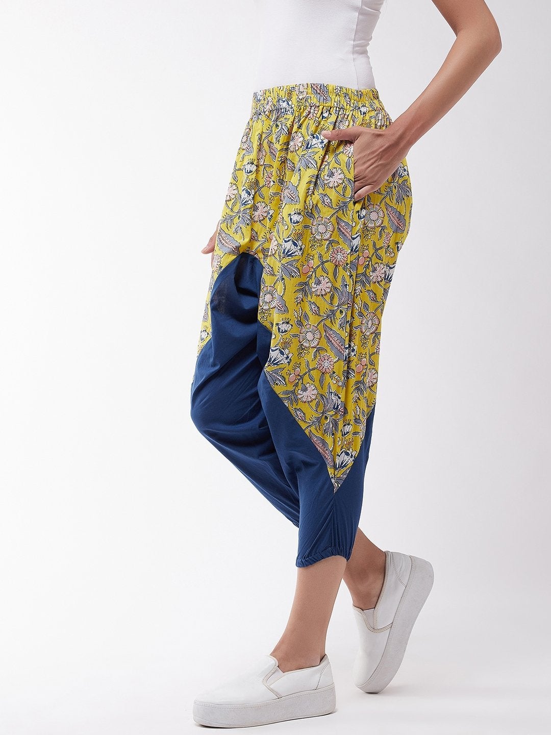 Women's Summer Yellow And Blue Floral Harem - InWeave