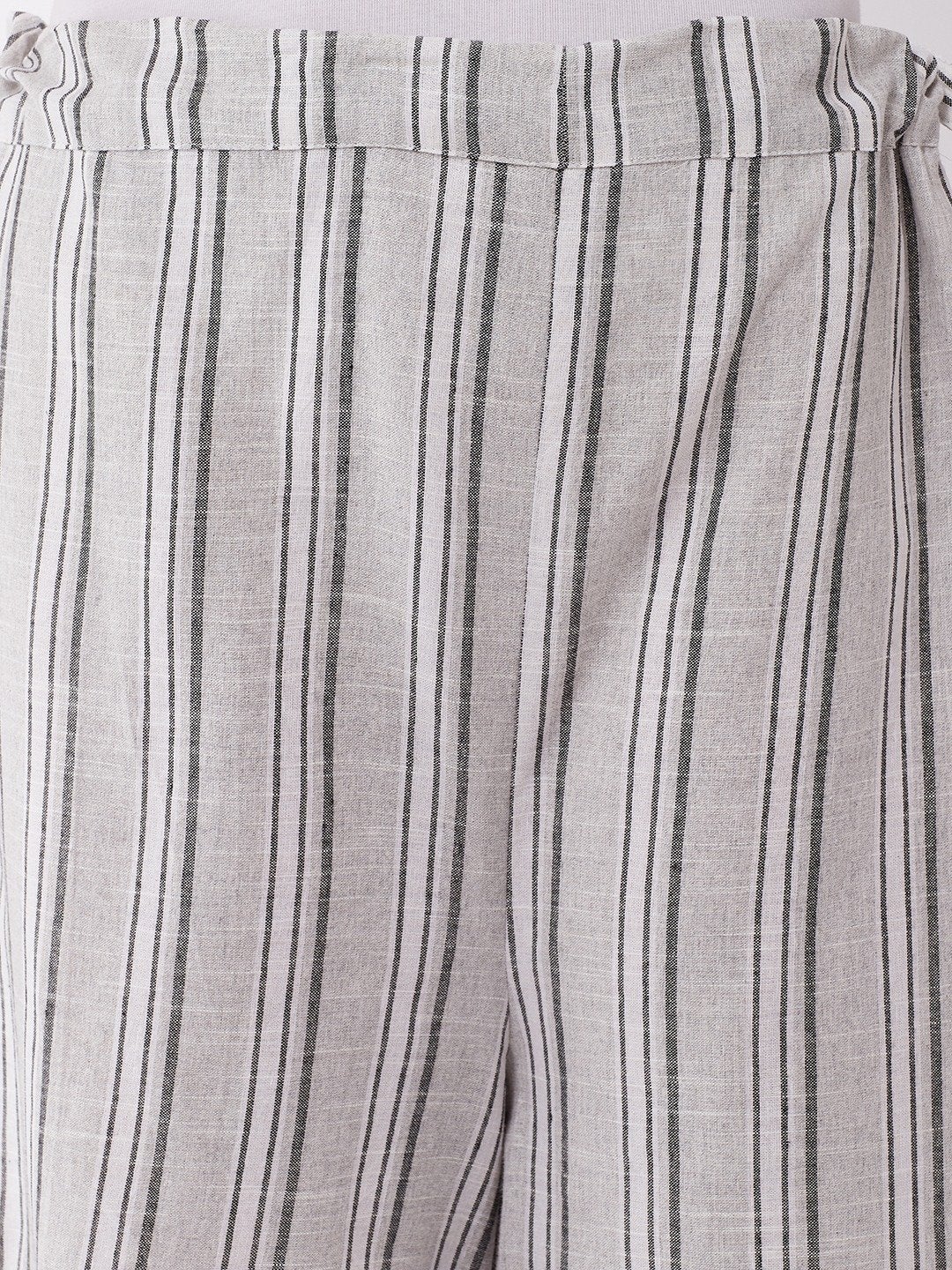 Women's Black White Stripes Handloom Palazzo - InWeave