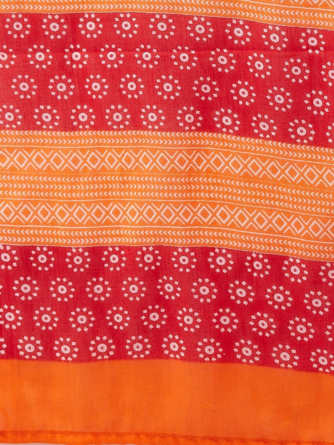Women's Red -Orange Cotton Dupattas - InWeave