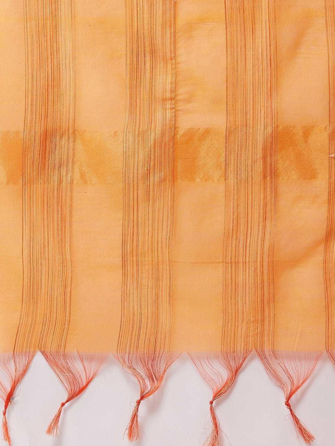 Women's Orange Stripe Tassel Dupattas - InWeave