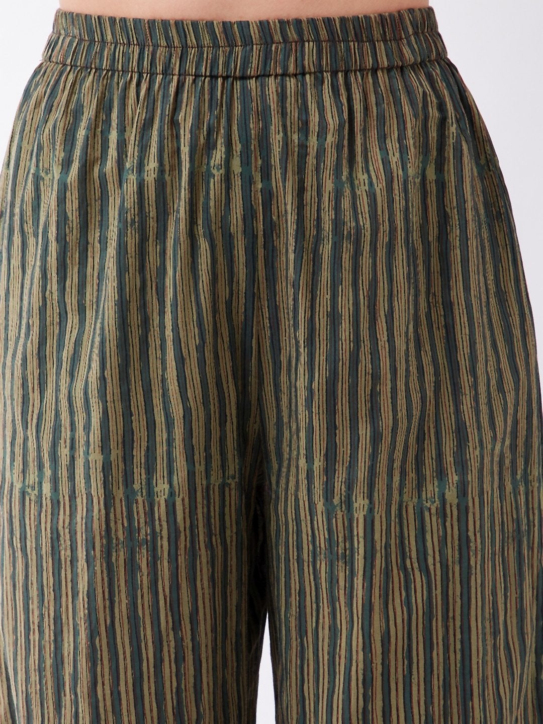 Women's Dark Green Striped Pant - InWeave