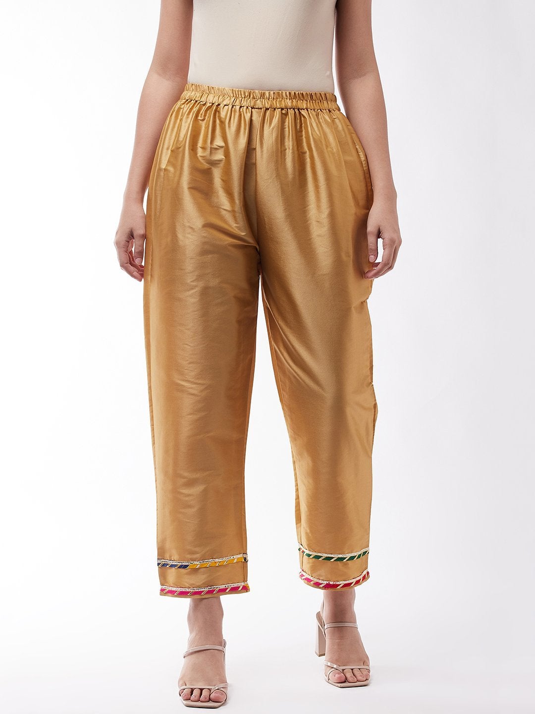 Women's Golden Silk Pant With Gota Work - InWeave