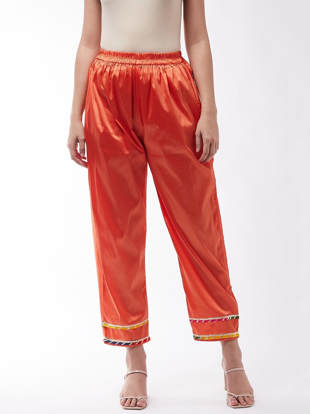 Women's Orange Silk Pant With Gota Work - InWeave