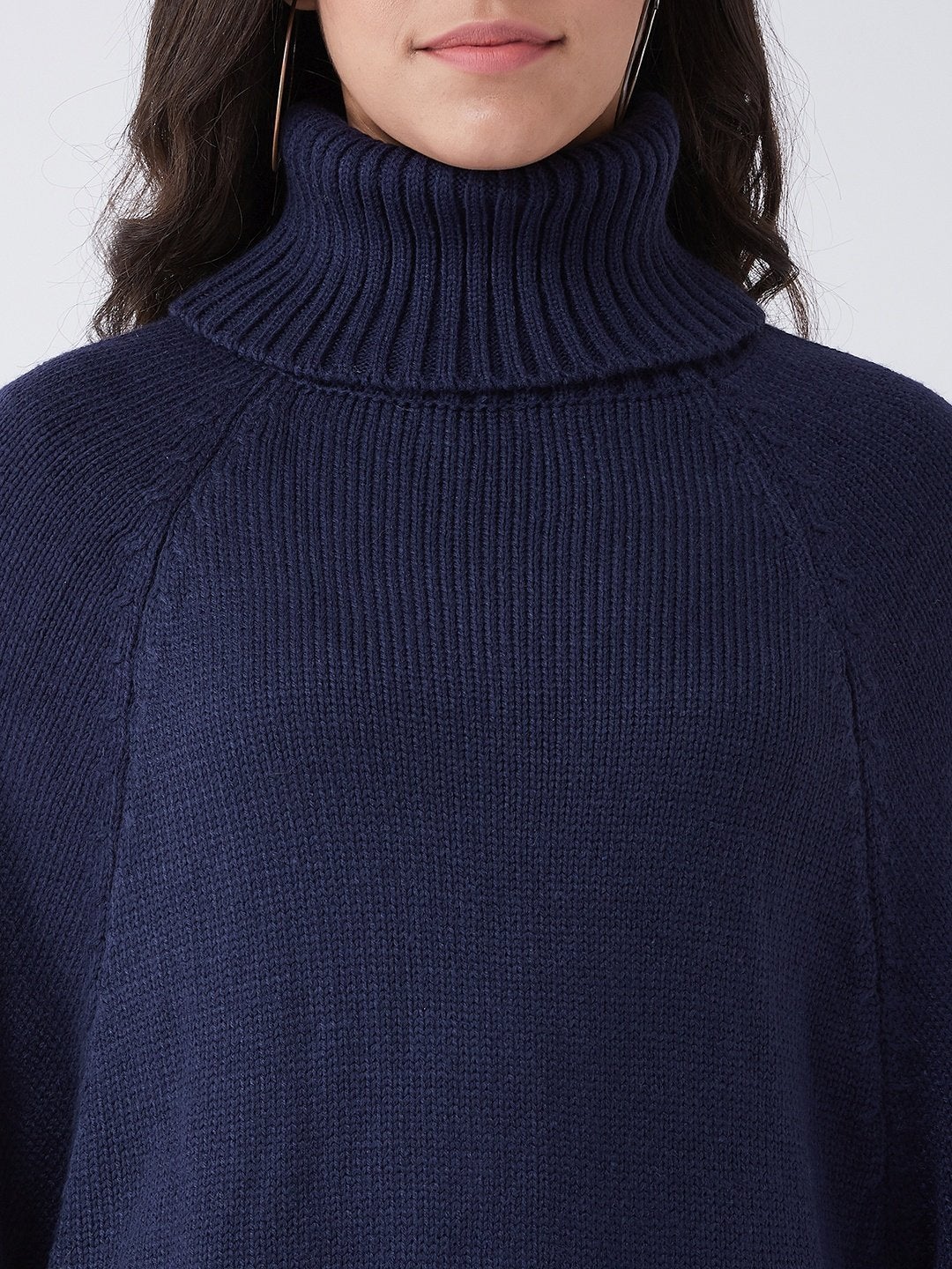 Women's Navy Blue Sweater Poncho - InWeave