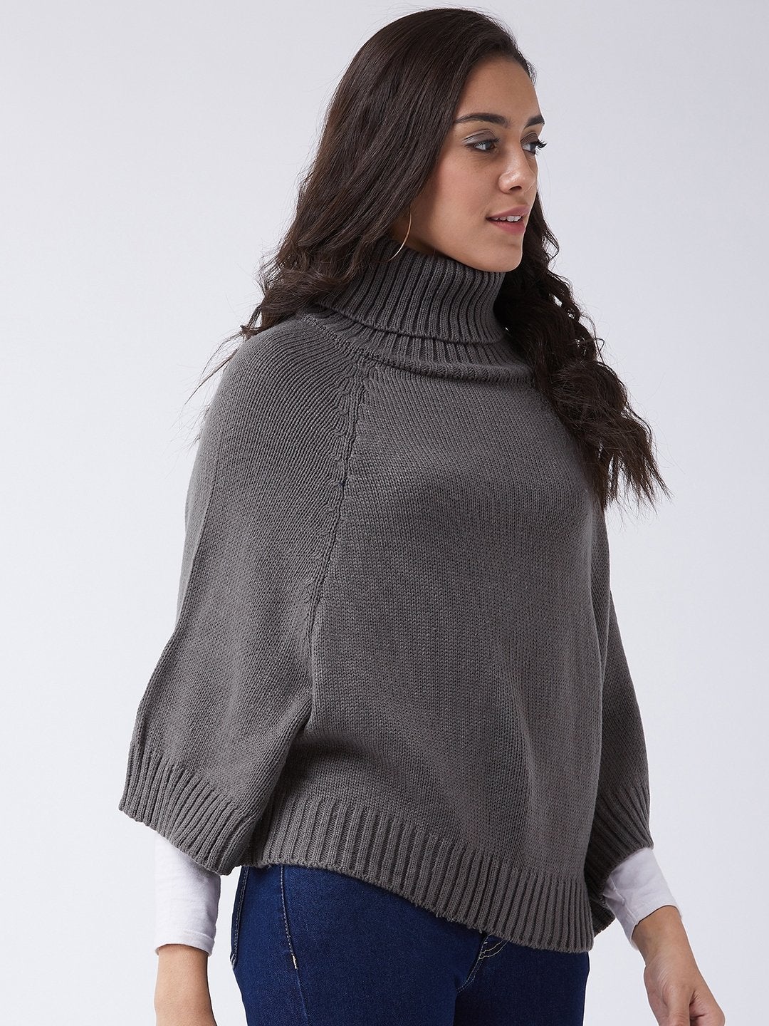 Women's Grey Sweater Poncho - InWeave