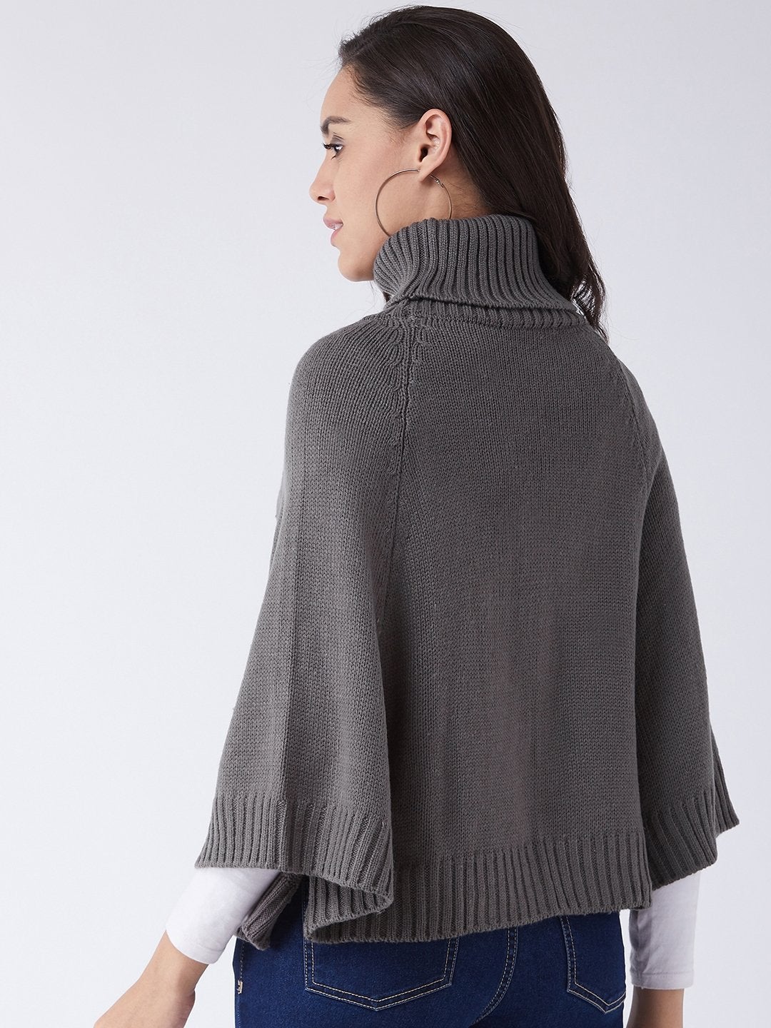 Women's Grey Sweater Poncho - InWeave