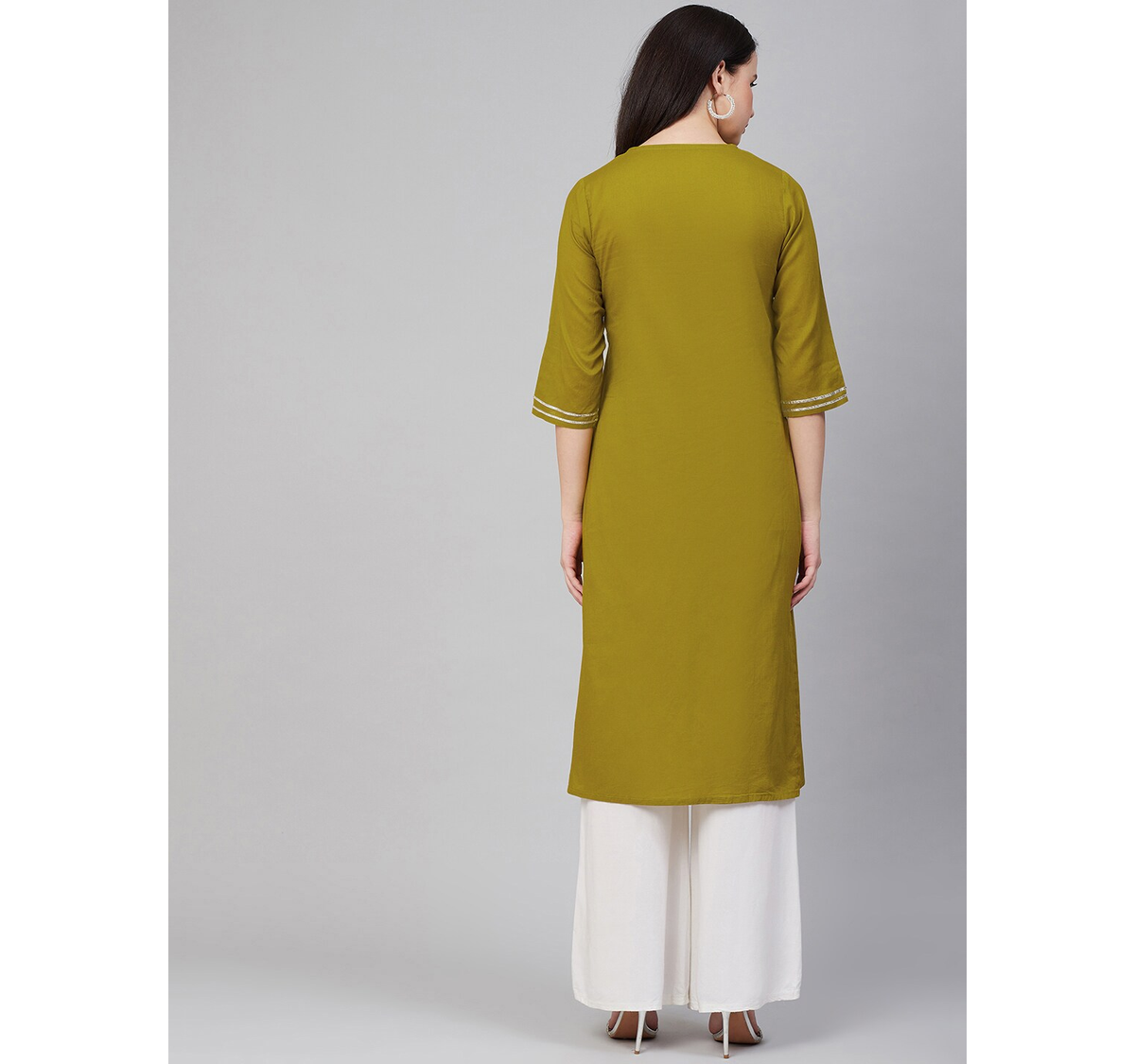 Women's  Olive Green Yoke Design Straight Kurta - Wahe-NOOR