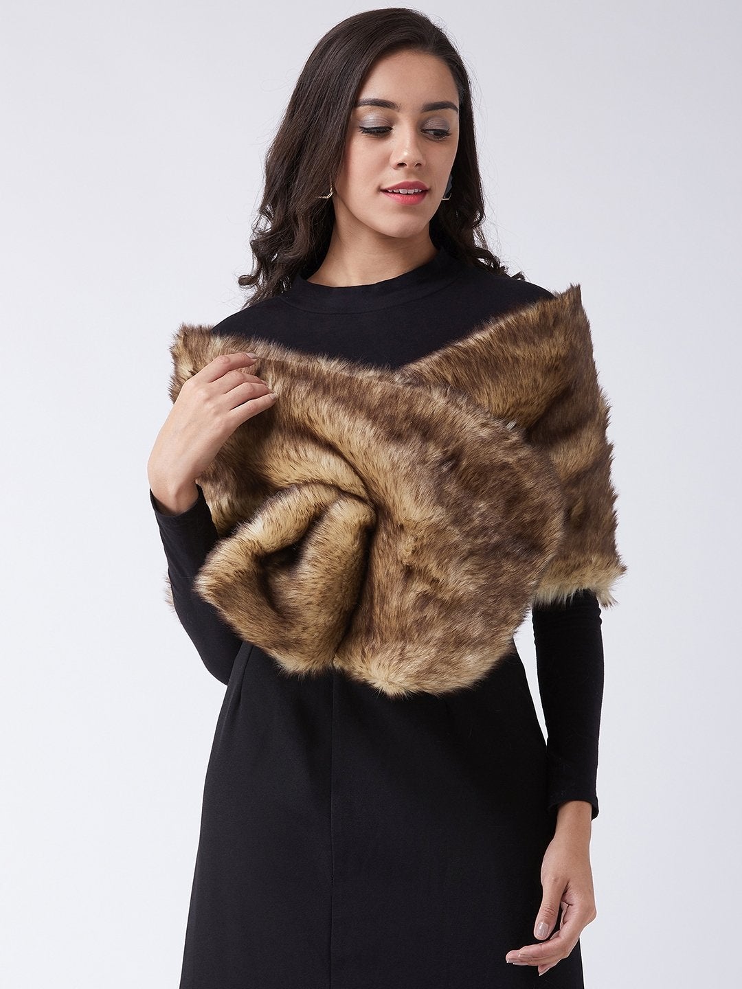 Women's Beige Faux Fur Cape - InWeave