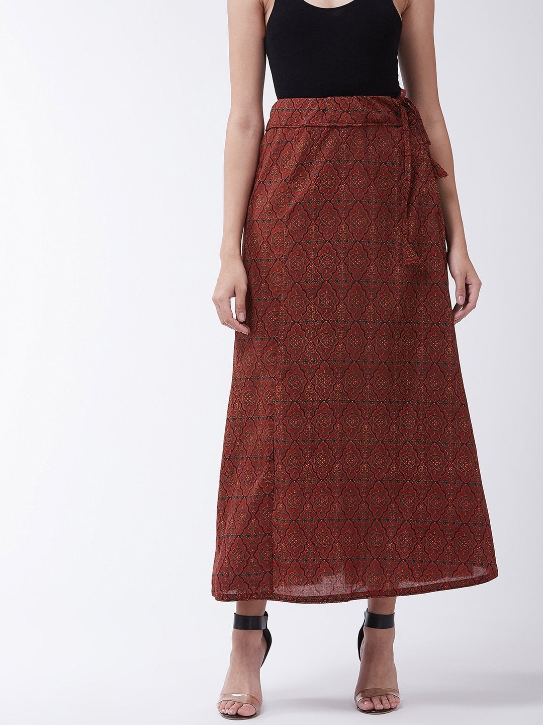 Women's Rust Kalamkari Print Skirt - InWeave
