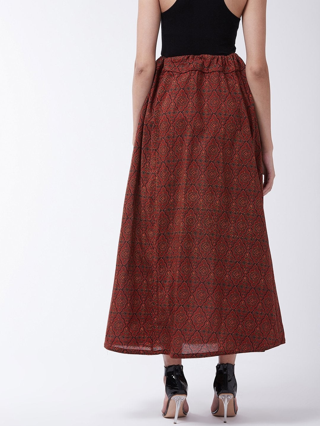Women's Rust Kalamkari Print Skirt - InWeave