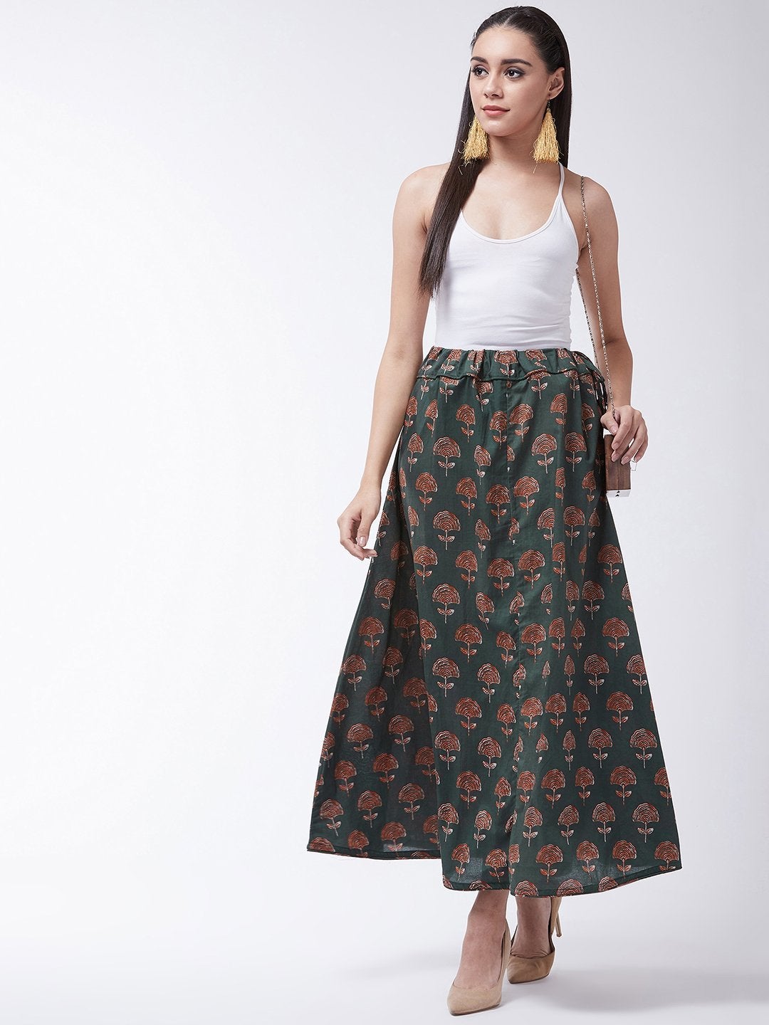 Women's Sage Green Boota Print Skirt - InWeave