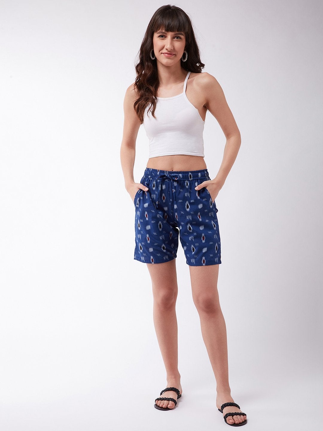 Women's Blue Ikkat Shorts - InWeave