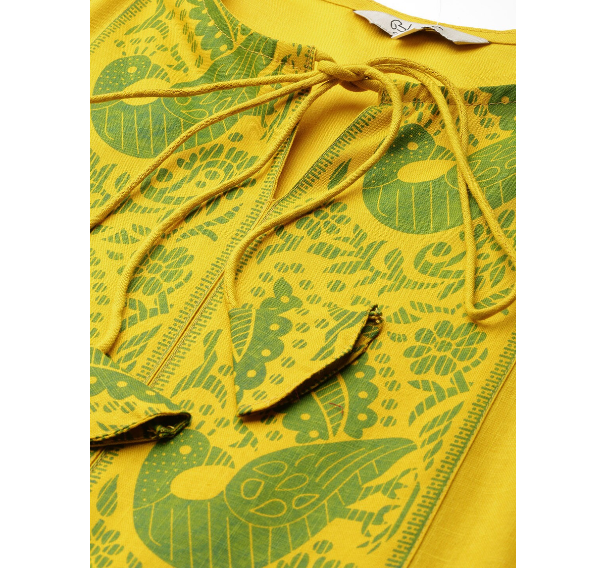 Women's  Yellow & Green Block Print Yoke Design A-Line Kurta - Wahe-NOOR
