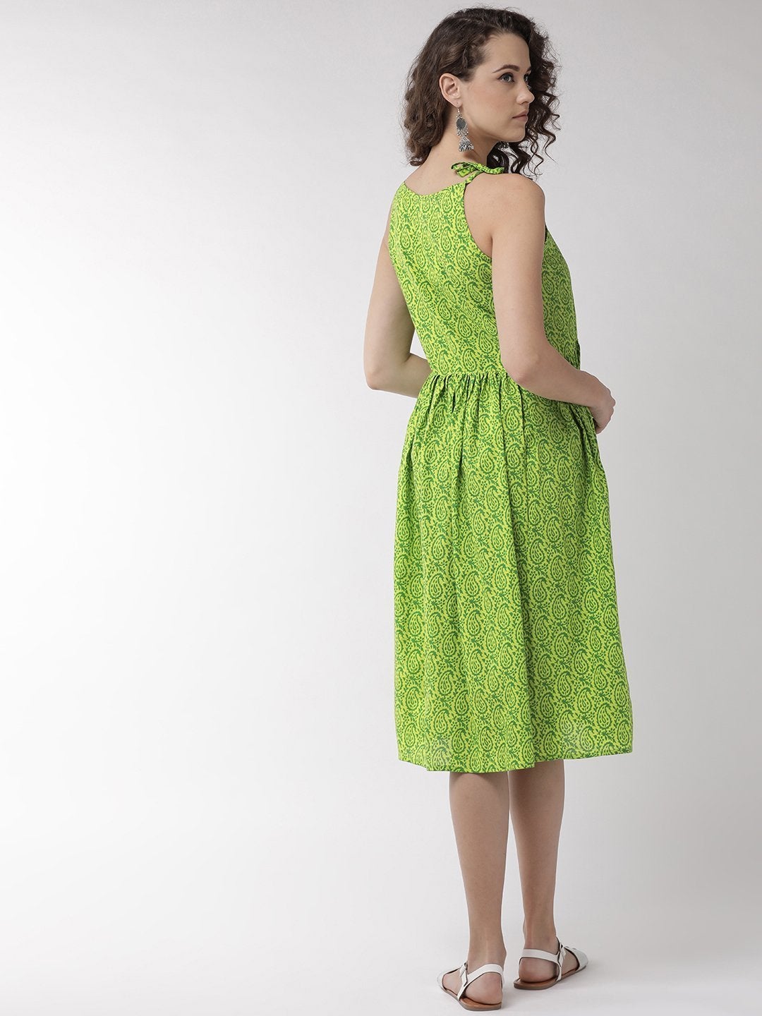 Women's Green Printed Halter Dress - InWeave