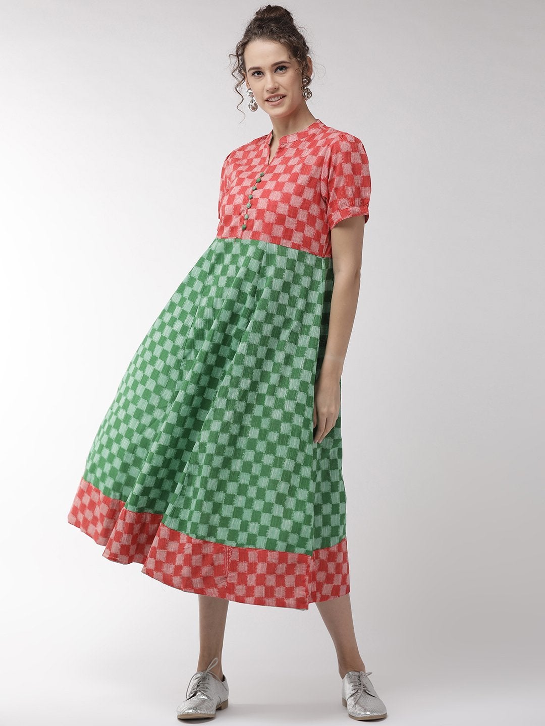 Women's Red And Green Dress - InWeave