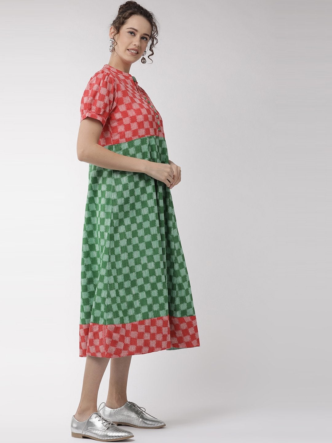 Women's Red And Green Dress - InWeave