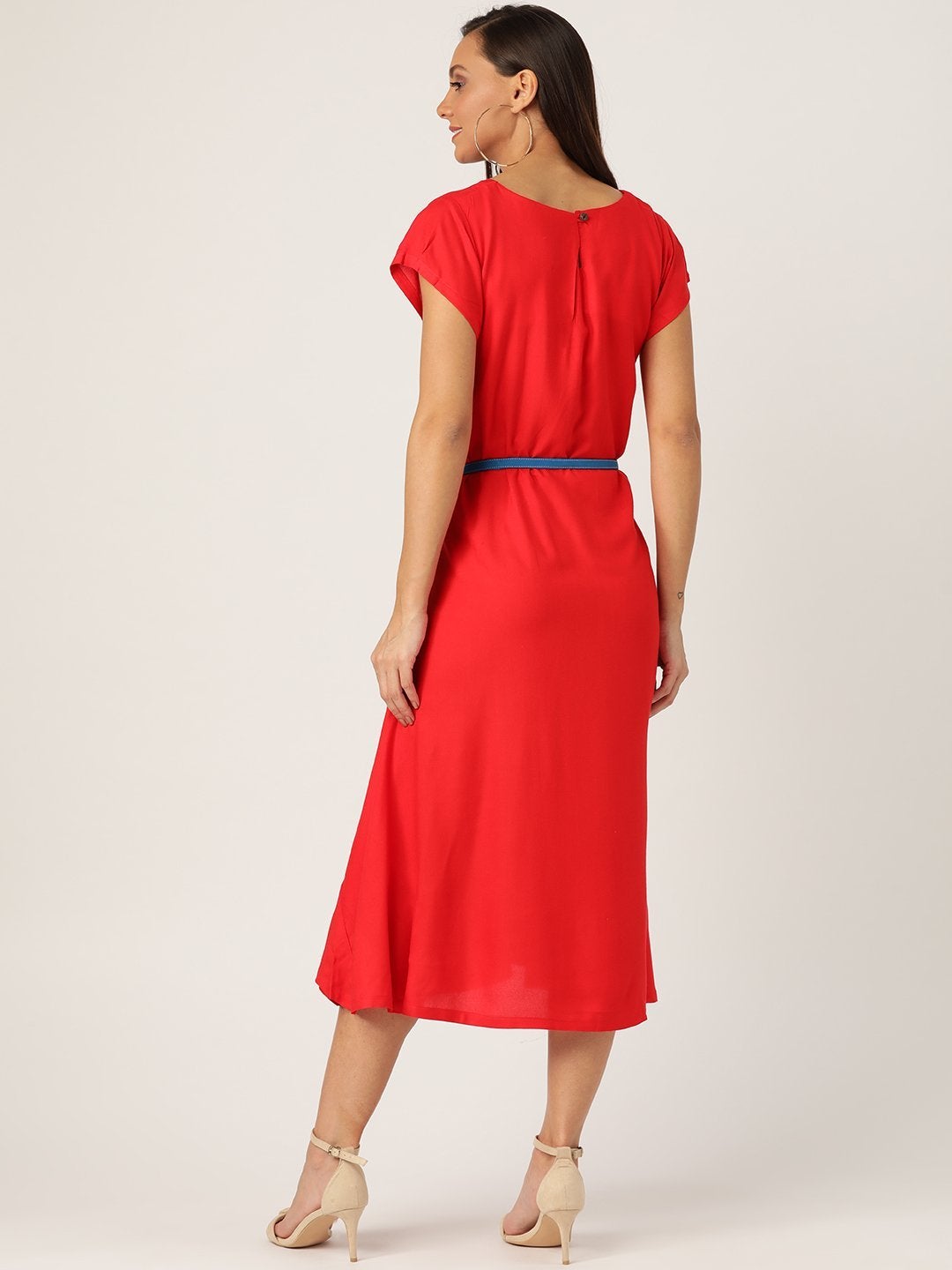 Women's Red Dress Blue Belt - InWeave