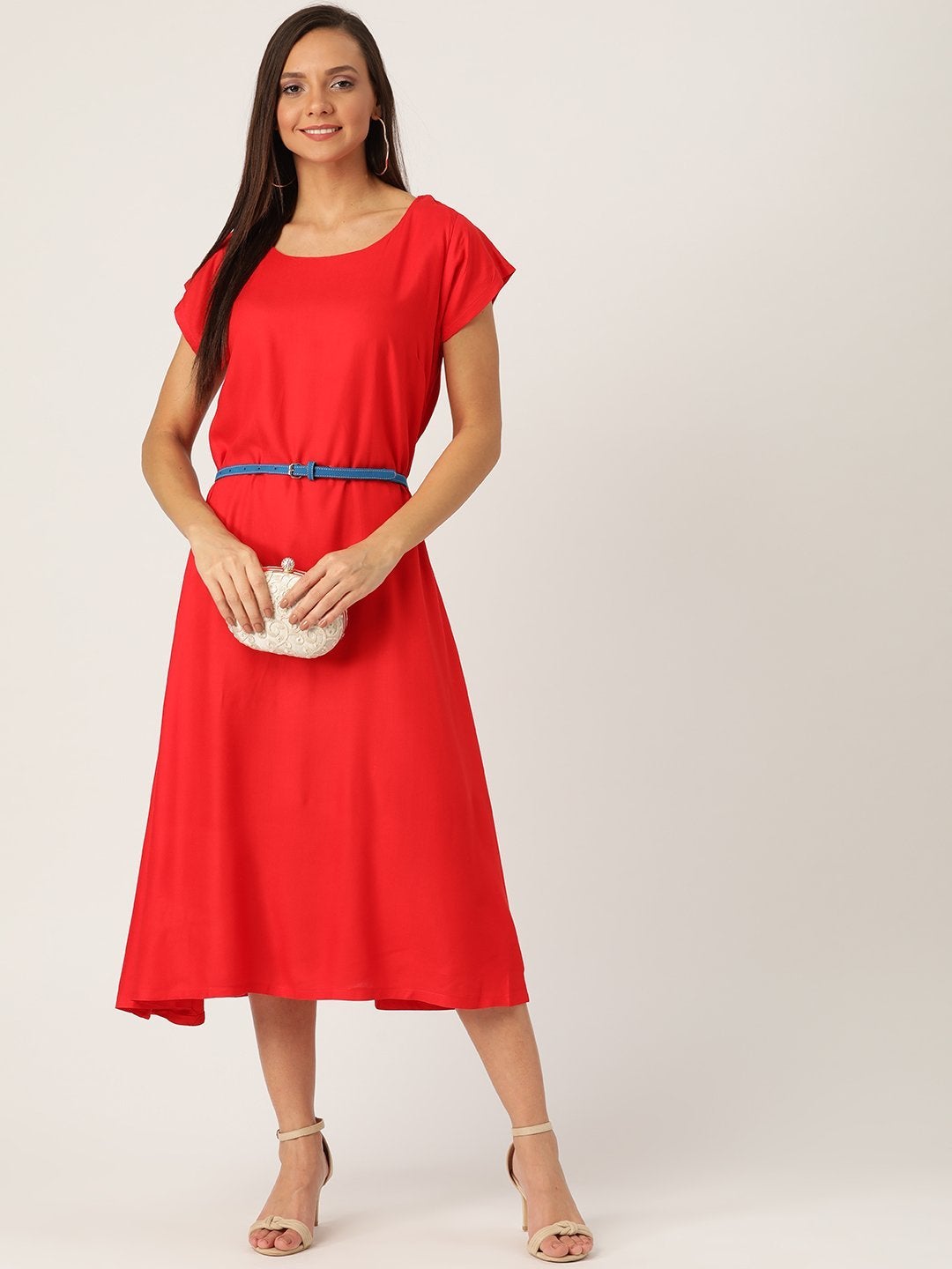 Women's Red Dress Blue Belt - InWeave