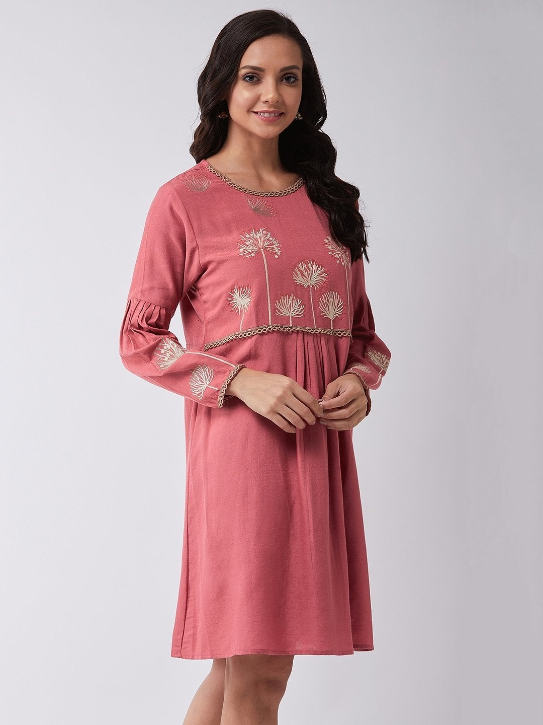 Women's Luscious Red Embroidered Dress - InWeave