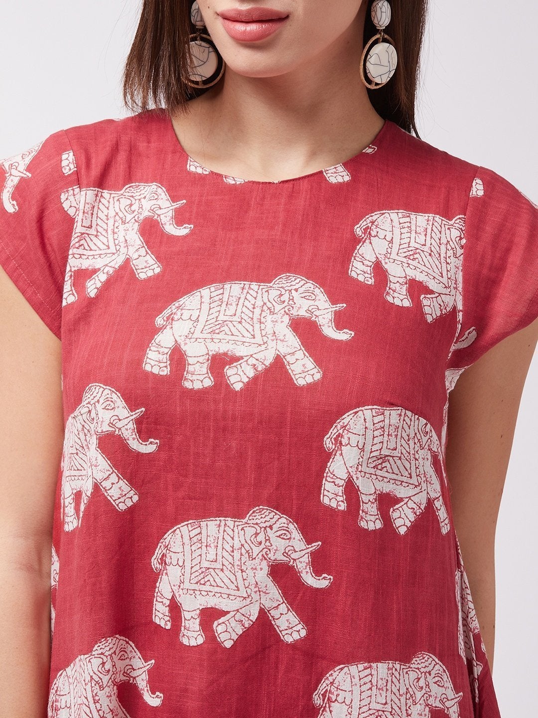 Women's Red Elephant Print Dress - InWeave
