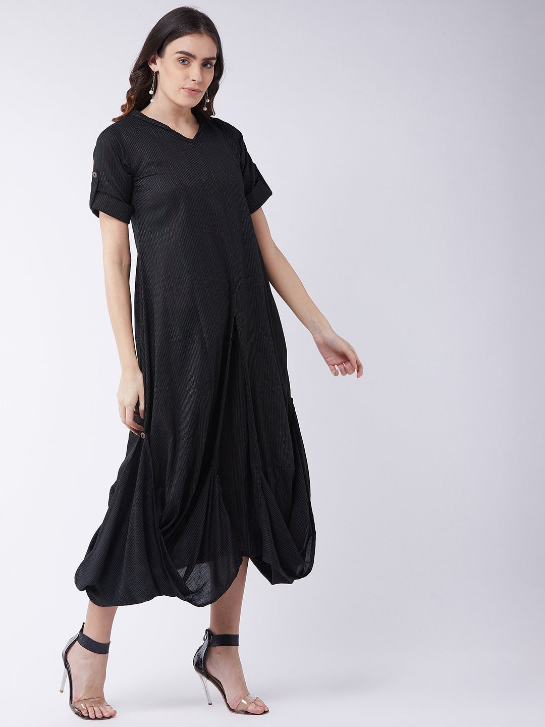 Women's Black Kantha Cowl Dress - InWeave