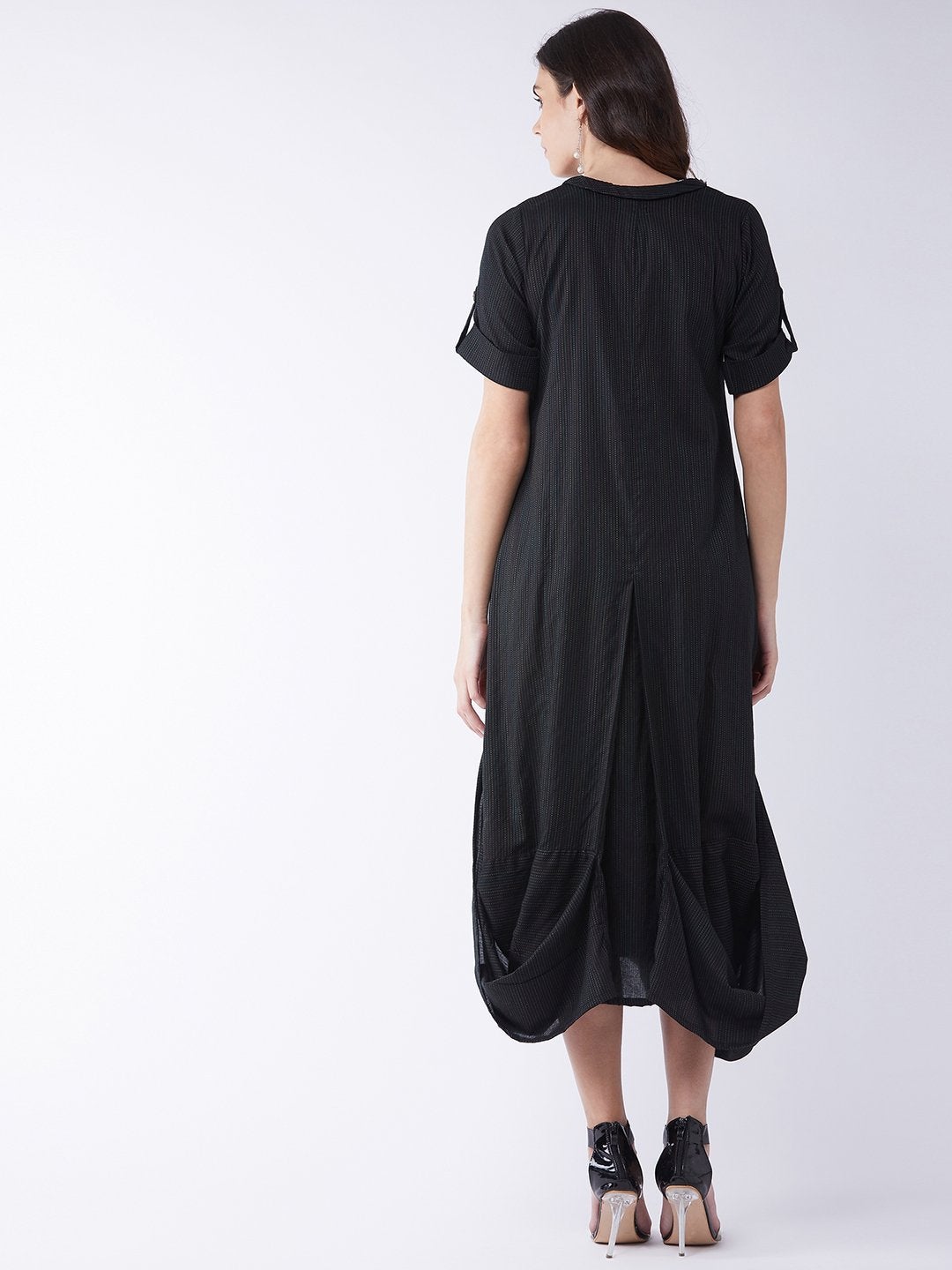 Women's Black Kantha Cowl Dress - InWeave