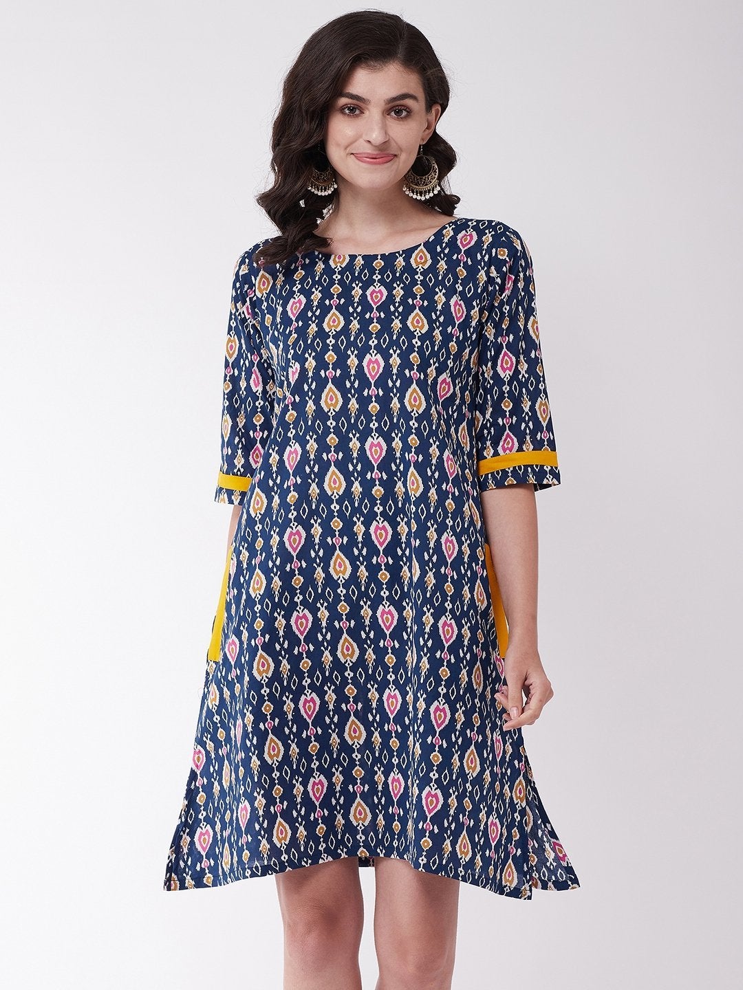 Women's Blue Patola Print Dress - InWeave