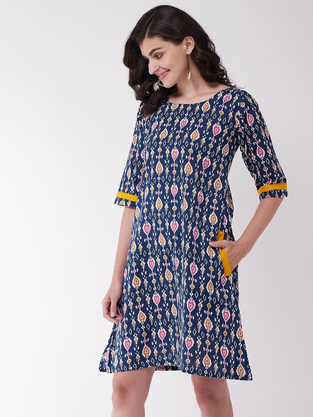 Women's Blue Patola Print Dress - InWeave
