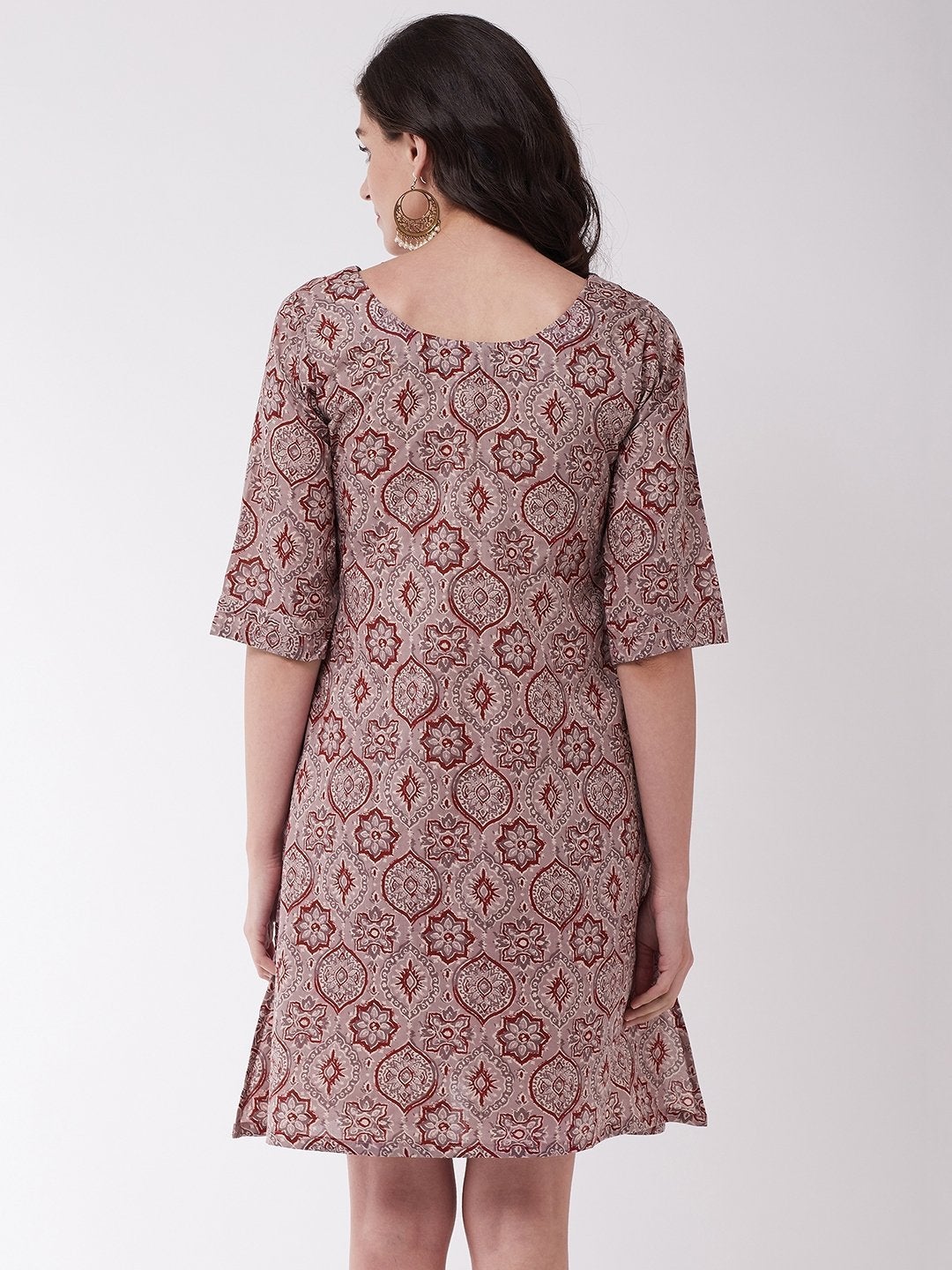 Women's Grey And Maroon Print Dress - InWeave