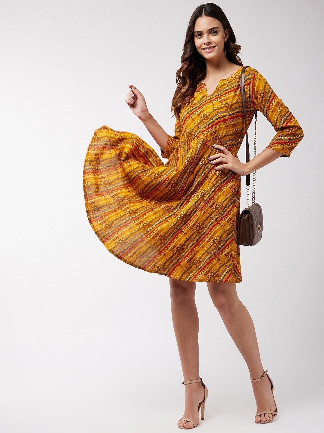 Women's Corn Yellow Lahariya Dress - InWeave