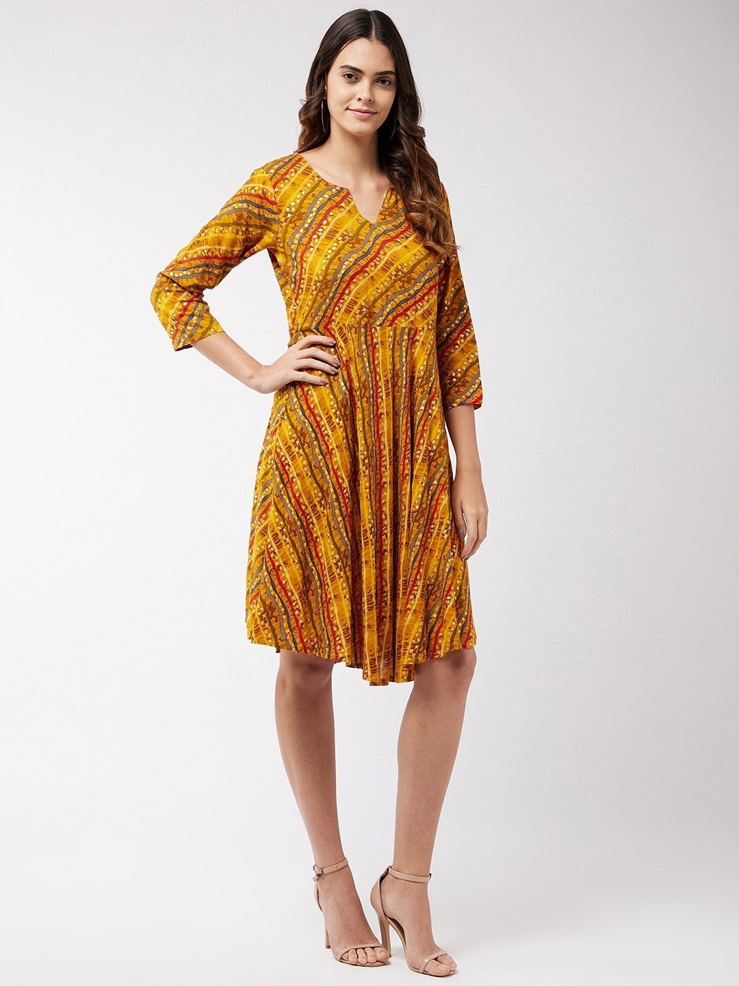 Women's Corn Yellow Lahariya Dress - InWeave