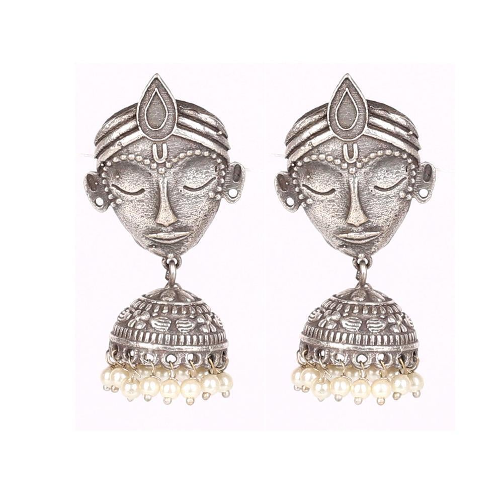 Women's Oxidised German Silver Faces Earrings - InWeave