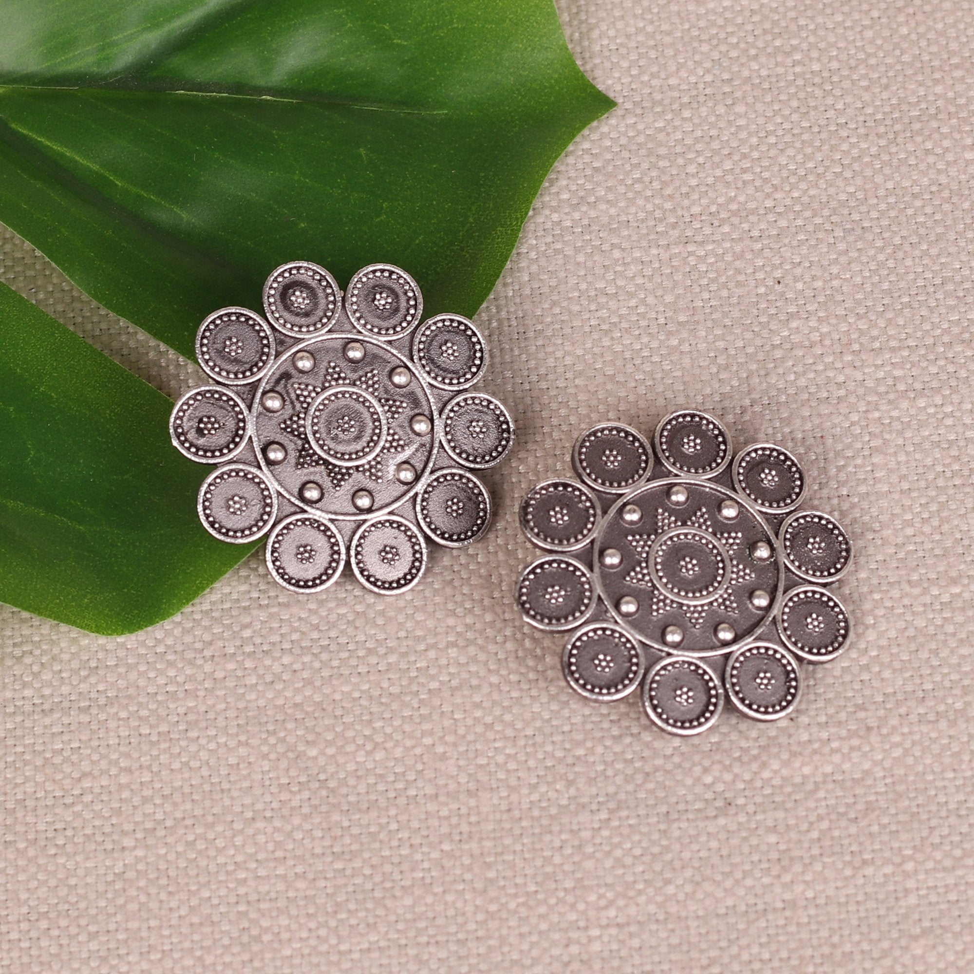 Women's Rounded Big Studs In German Silver - InWeave