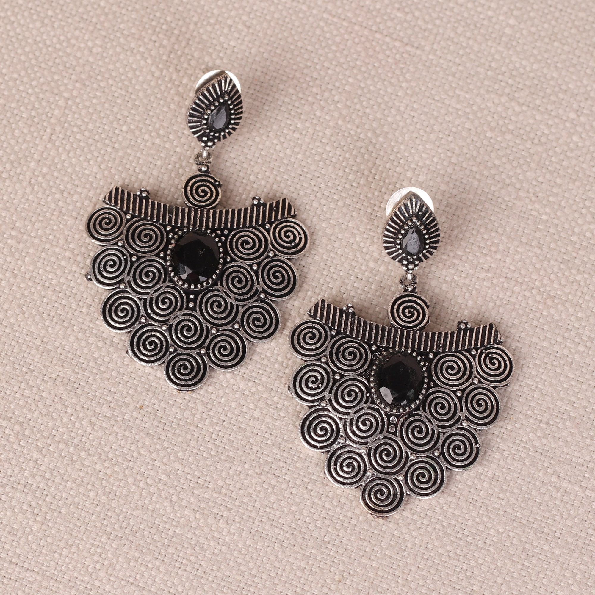 Women's Stone Studded Hanging Earings In German Silver - InWeave