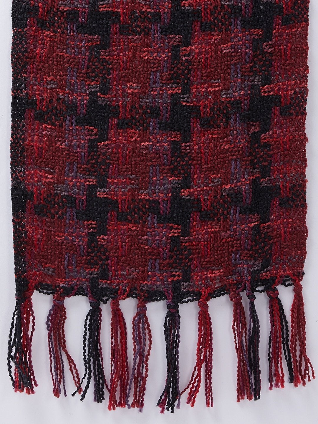 Women's Maroon And Black Winter Stole - InWeave