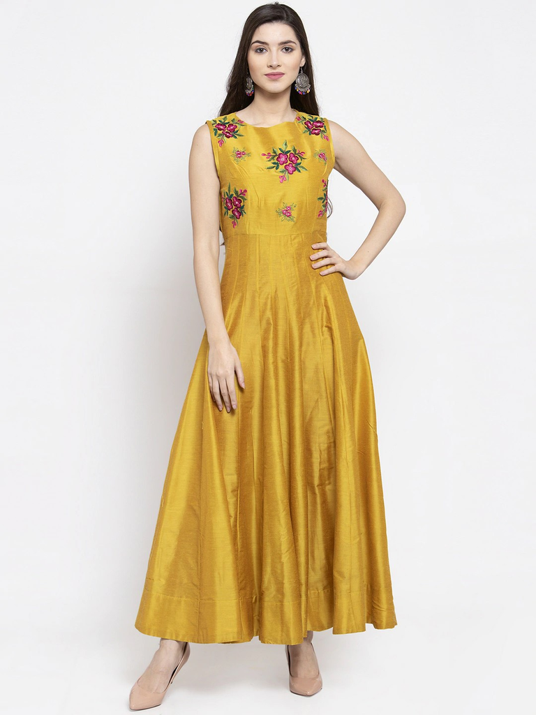 Women's  Yellow Floral Printed Maxi Dress