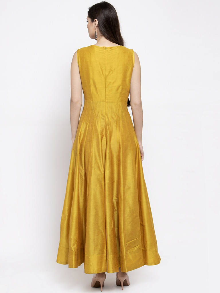Women's  Yellow Floral Printed Maxi Dress