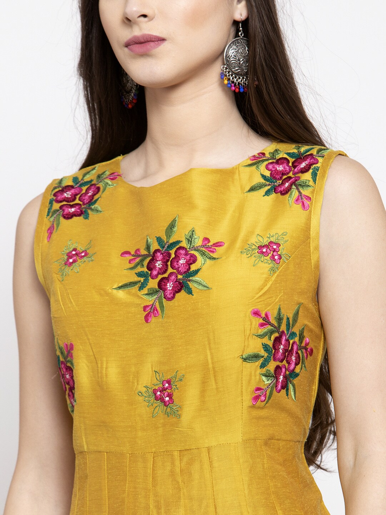 Women's  Yellow Floral Printed Maxi Dress
