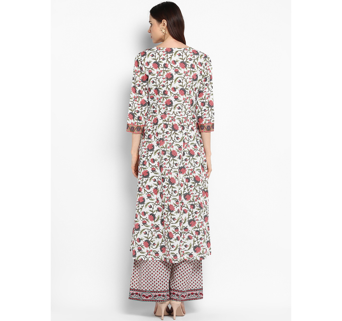 Women's  Off-White & Red Printed Kurta With Palazzos - Wahe-NOOR