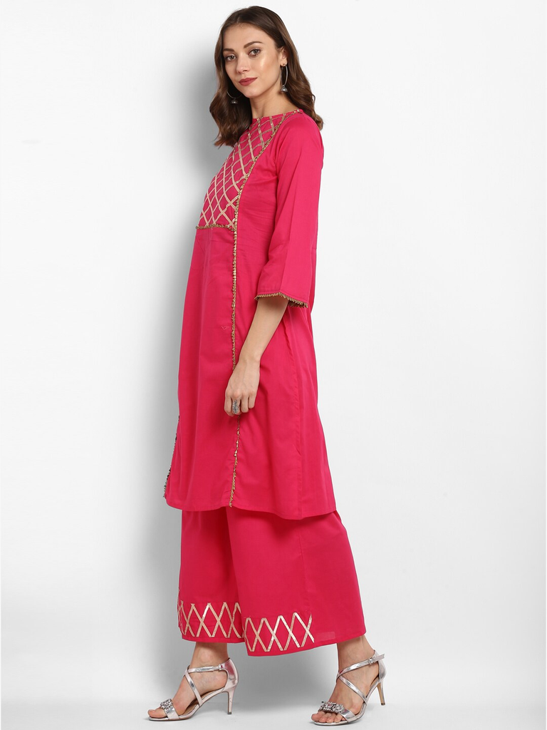 Women's  Pink Yoke Design Kurta With Palazzos5