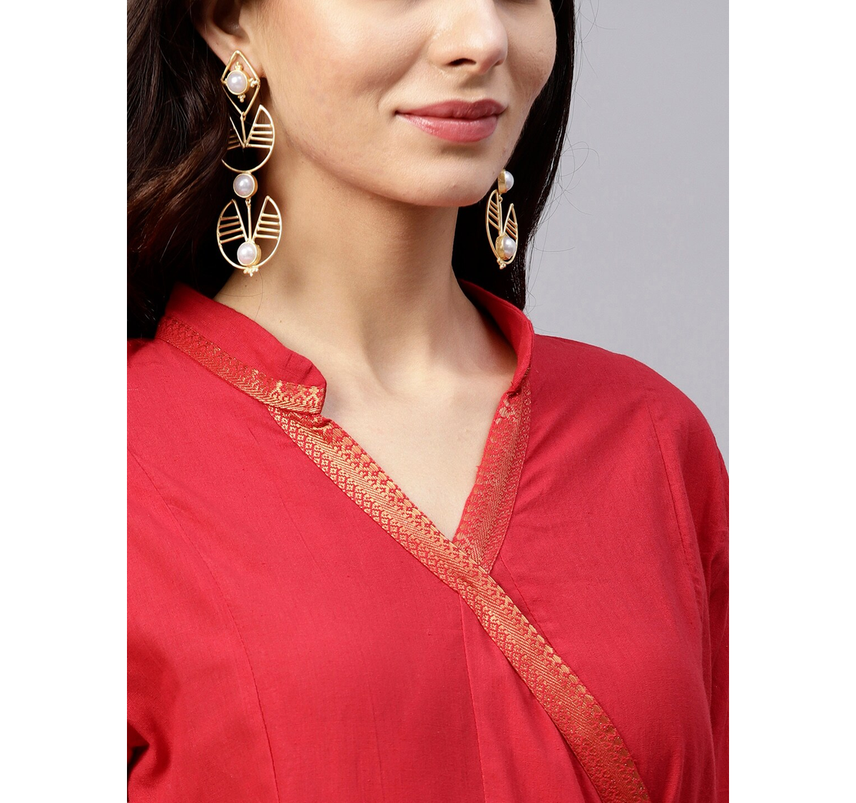 Women's  Red Solid Kurta With Palazzos 2 - Wahe-NOOR