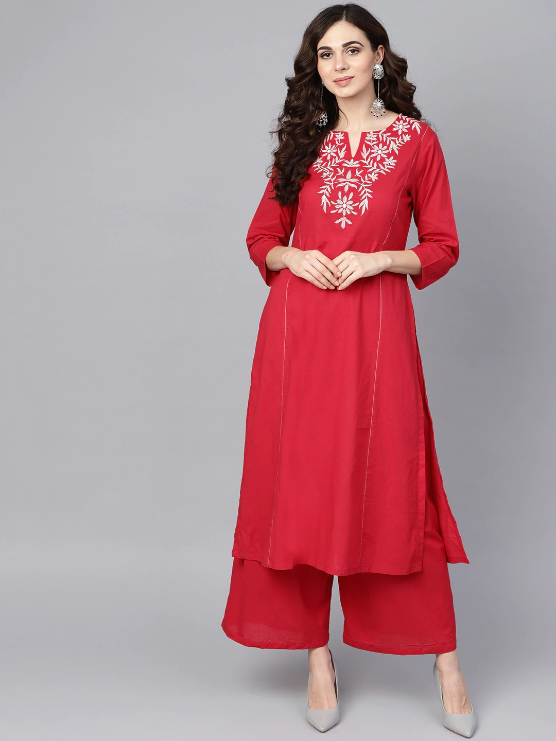 Women's  Pink Yoke Design Kurta With Palazzos