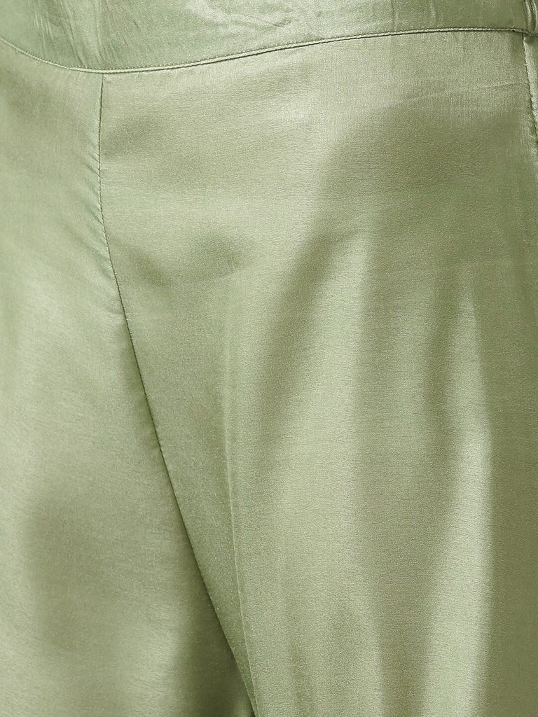 Women's  Green & Golden Woven Design Kurta With Sharara