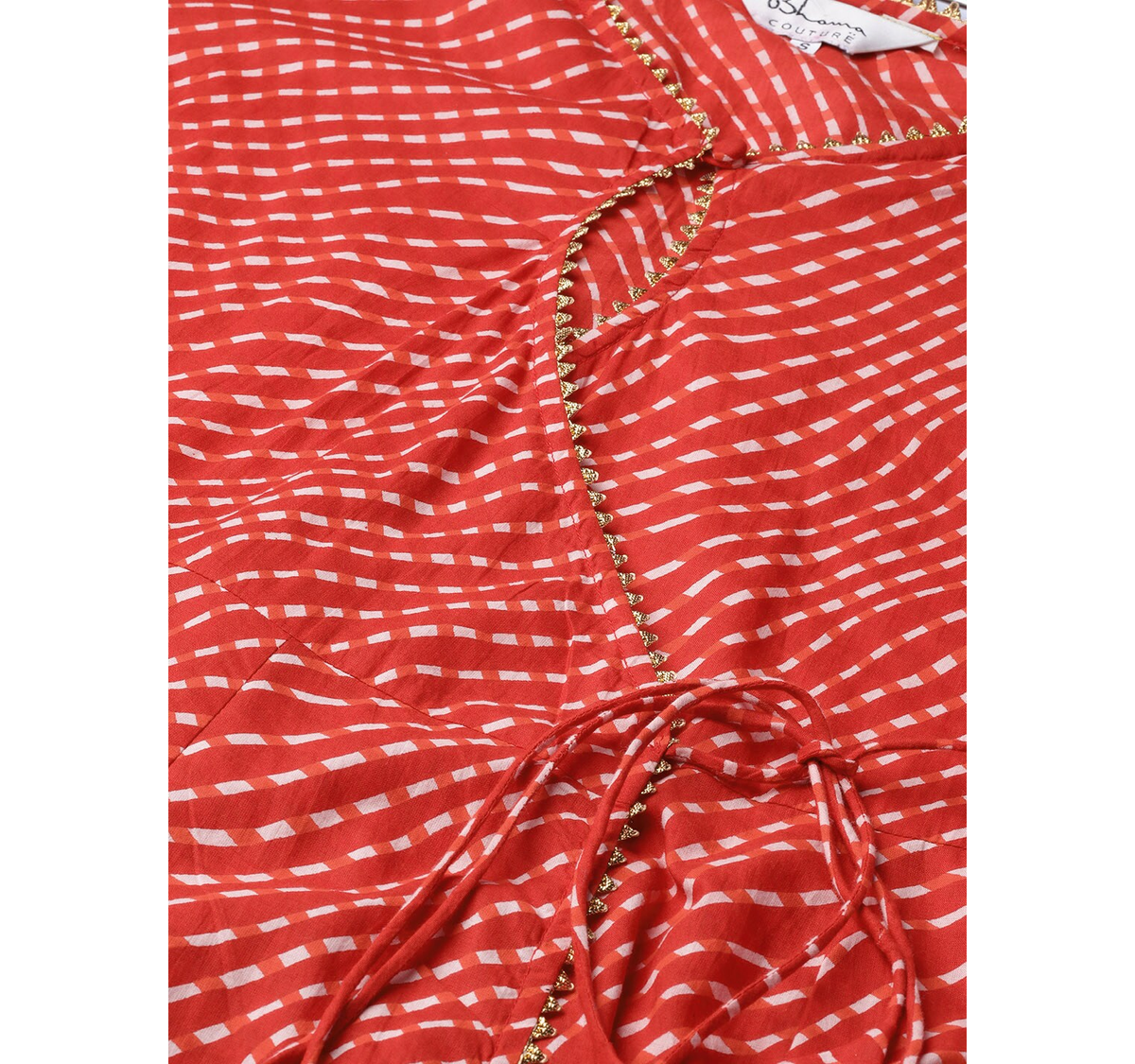 Women's  Red & White Bandhan Print Angrakha Kurta With Palazzos - Wahe-NOOR