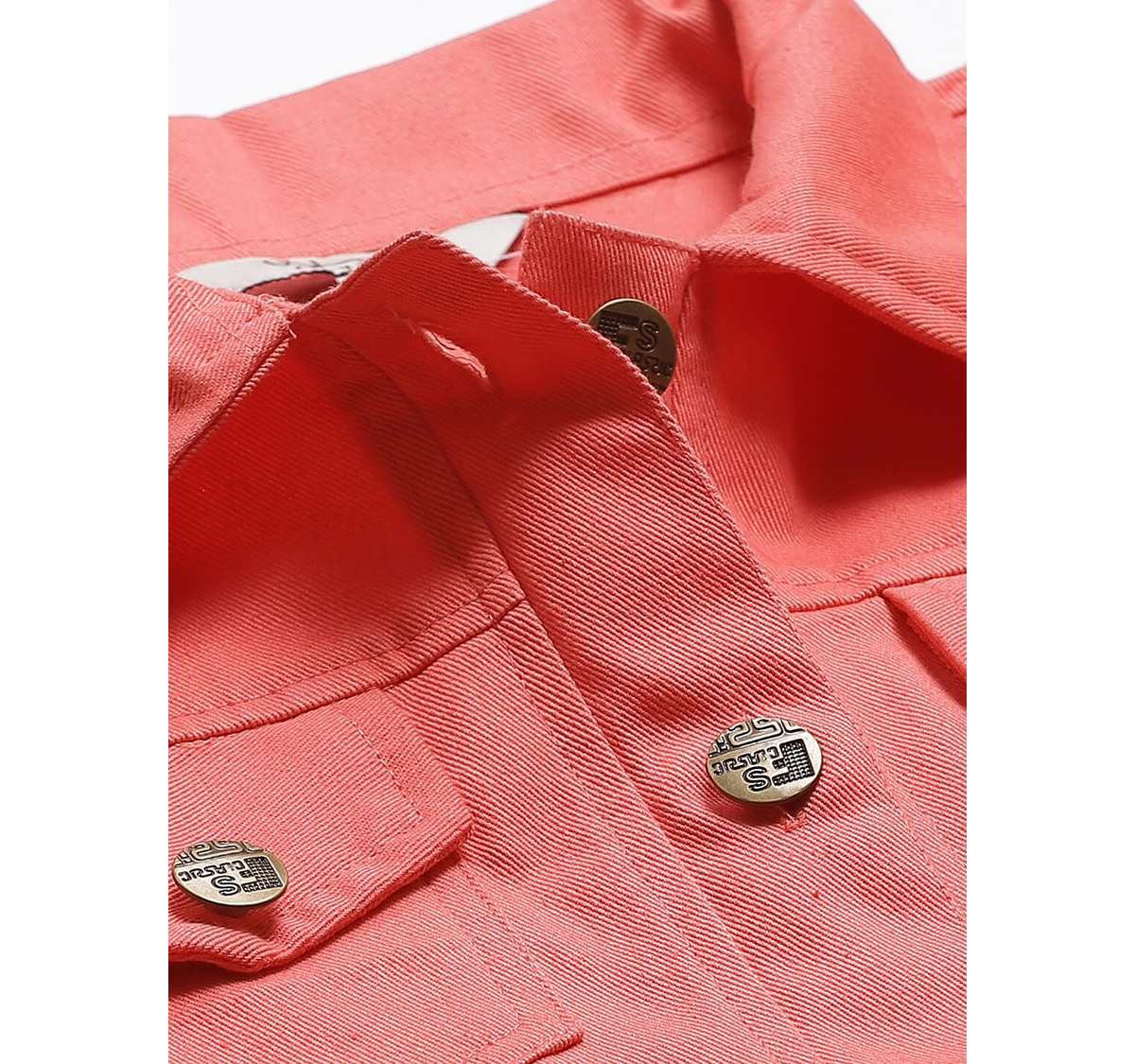 Women's  Peach-Coloured Solid Lightweight Denim Jacket - Wahe-NOOR