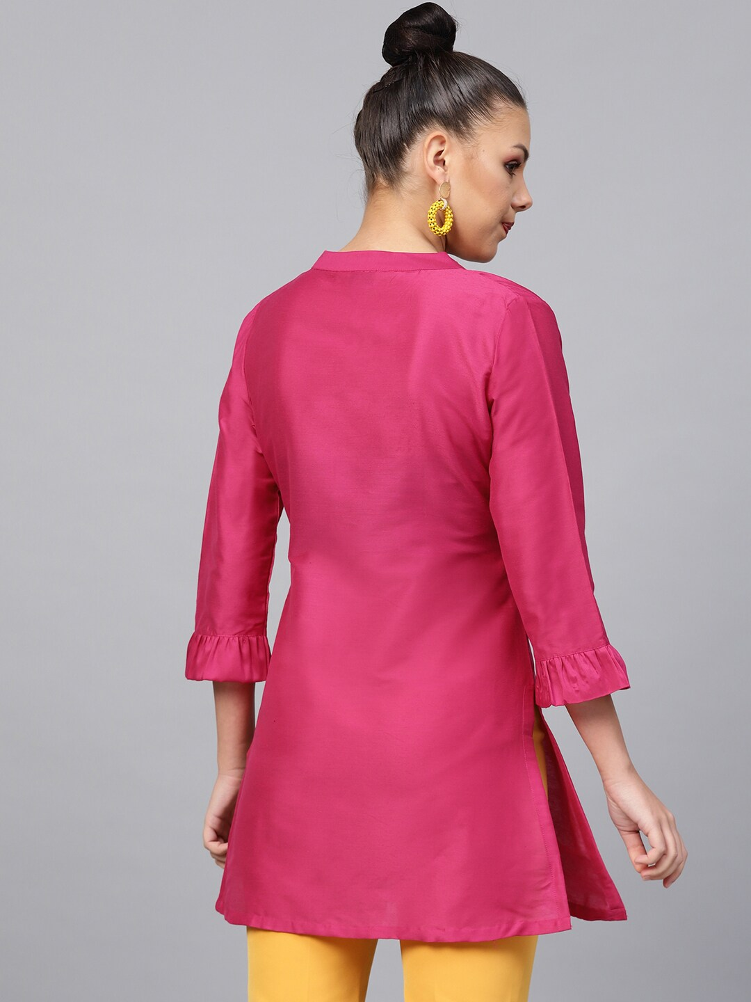 Women's  Pink Yoke Design A-Line Kurti - Wahe-NOOR