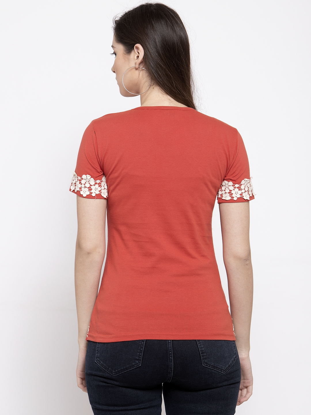 Women's  Rust Red Solid Round Neck T-Shirt - Wahe-NOOR